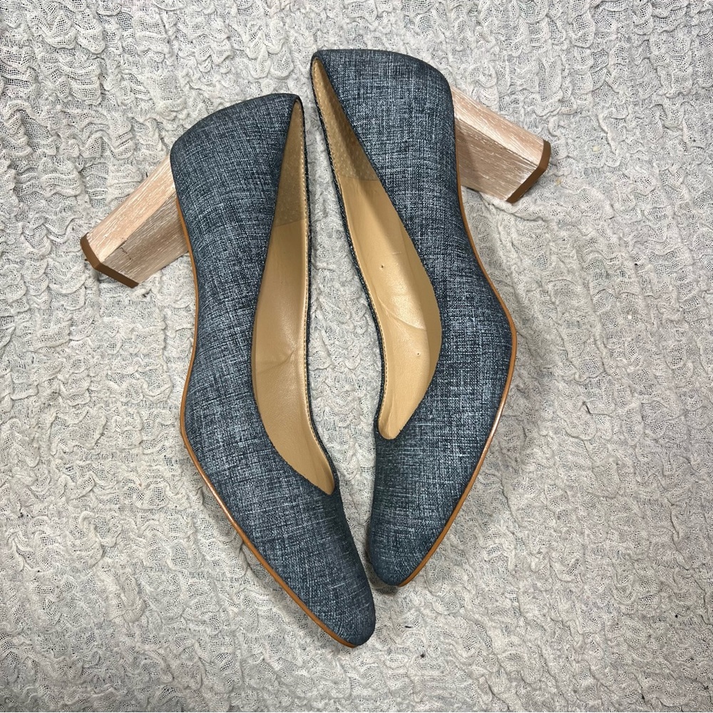 Talbots Women’s 9 M Blue Jean Denim Tan Heels Dress Pumps